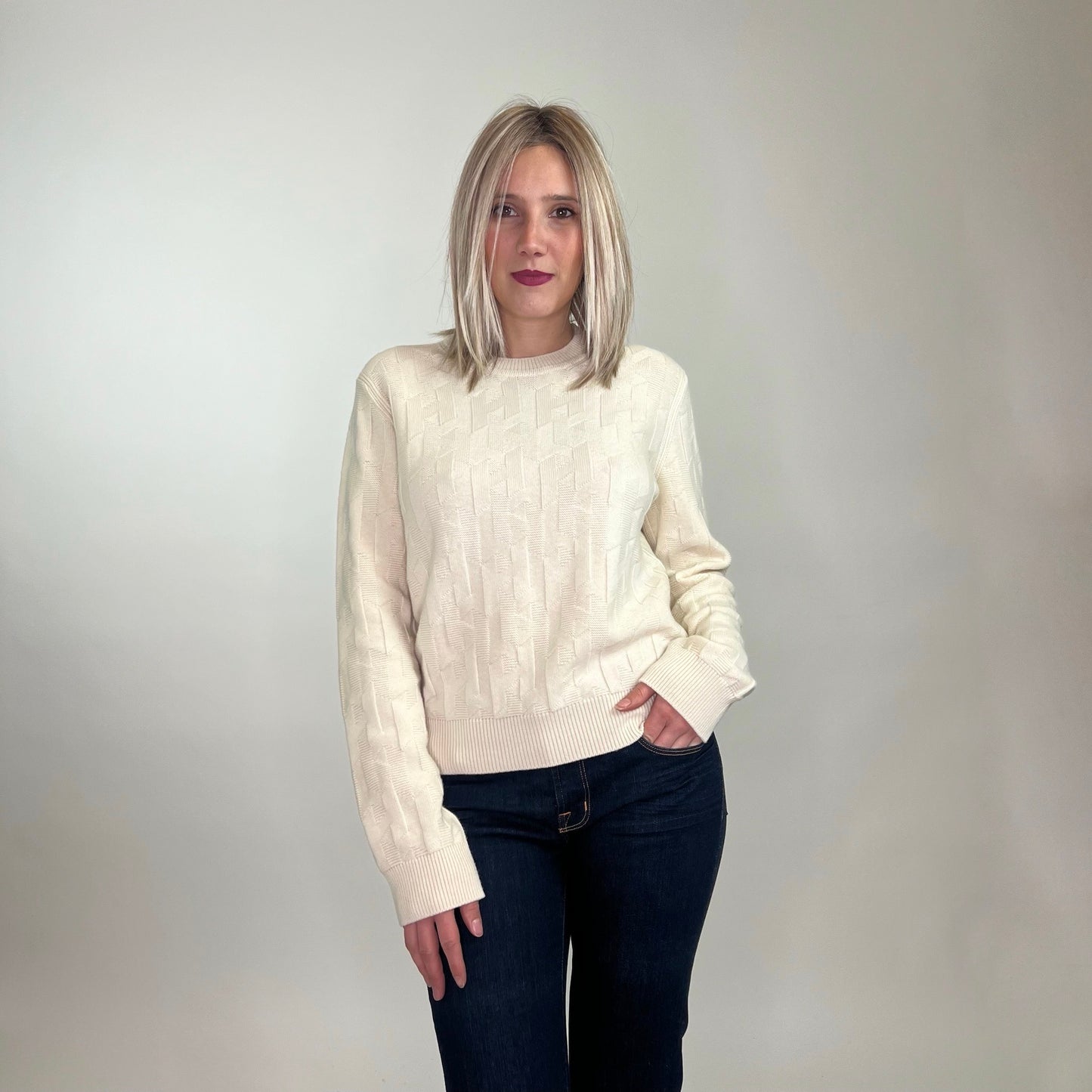 HERMES Maglione a maniche lunghe con motivo a “H” bianco naturale