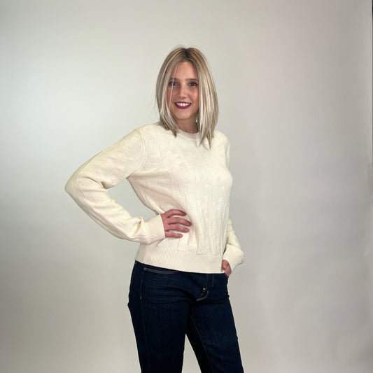 HERMES Maglione a maniche lunghe con motivo a “H” bianco naturale