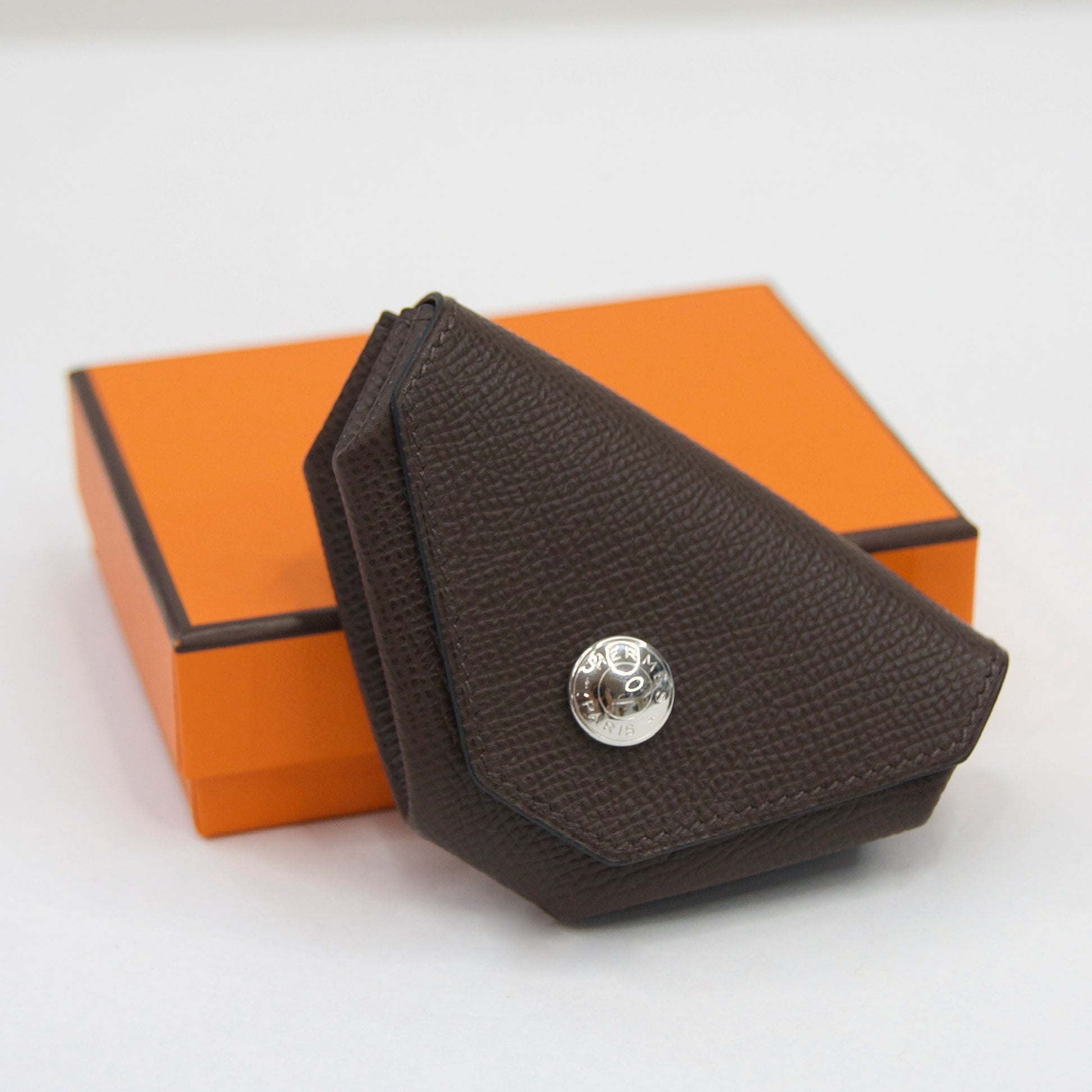 HERMES Porta monete in pelle marrone