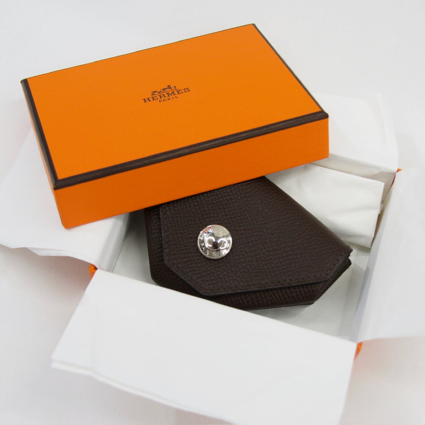 HERMES Porta monete in pelle marrone