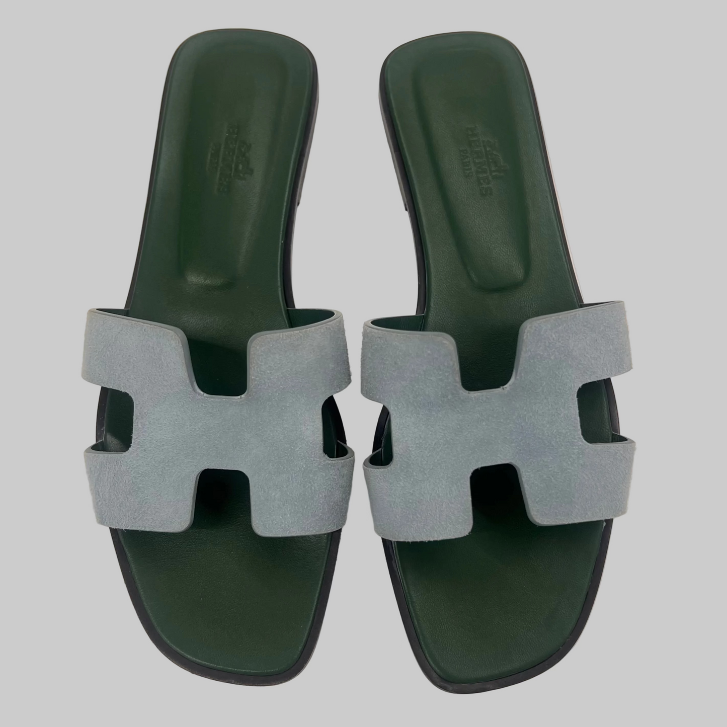 HERMES Sandali Oran bicolor verde e azzurro
