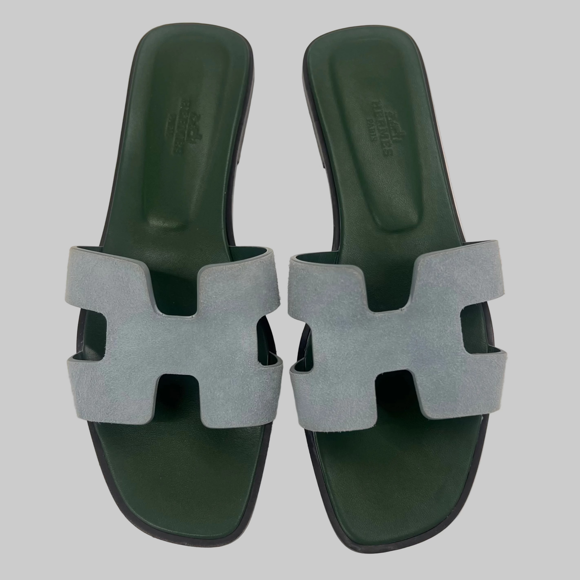 HERMES Sandali Oran bicolor verde e azzurro