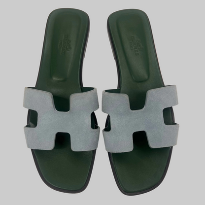 HERMES Sandali Oran bicolor verde e azzurro