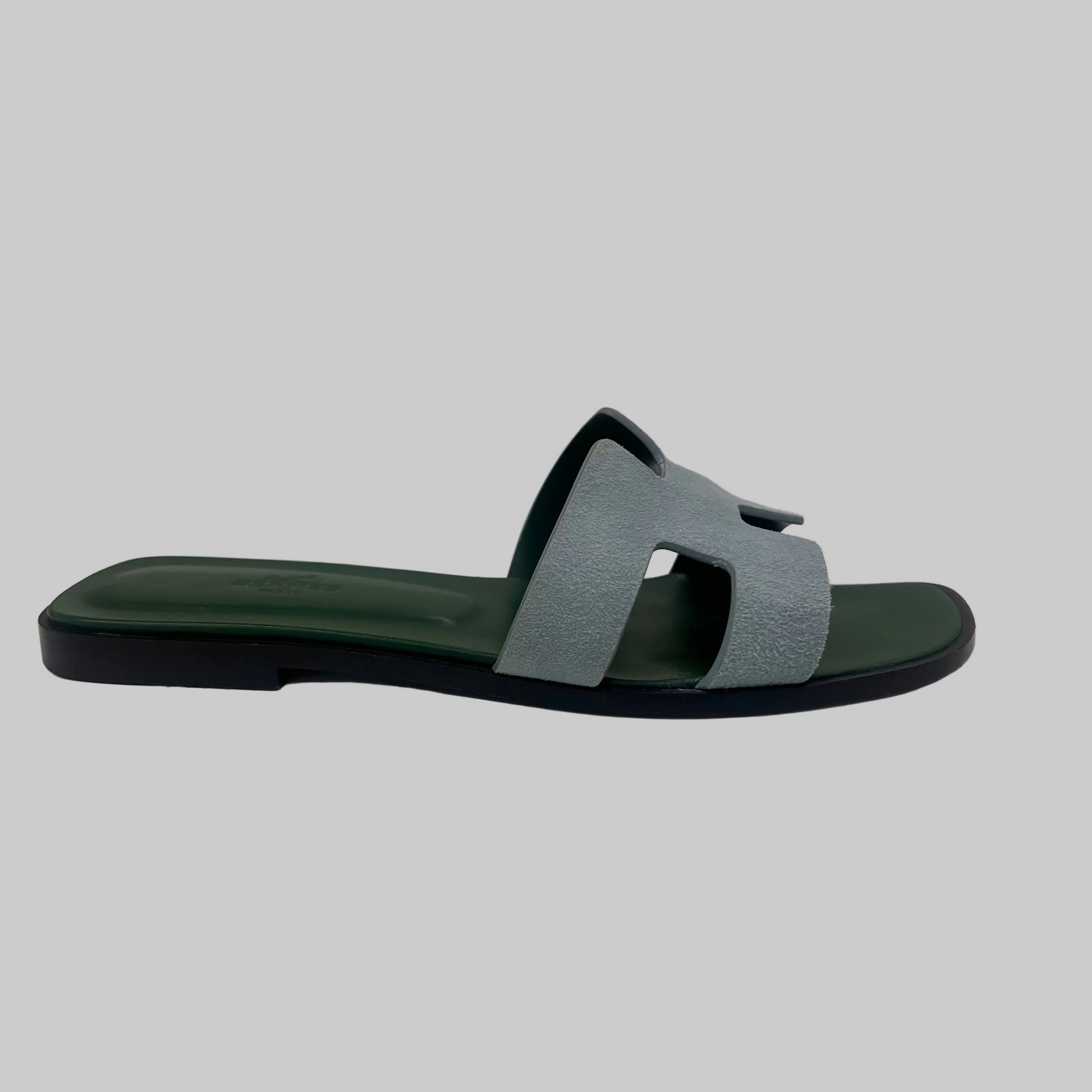 HERMES Sandali Oran bicolor verde e azzurro