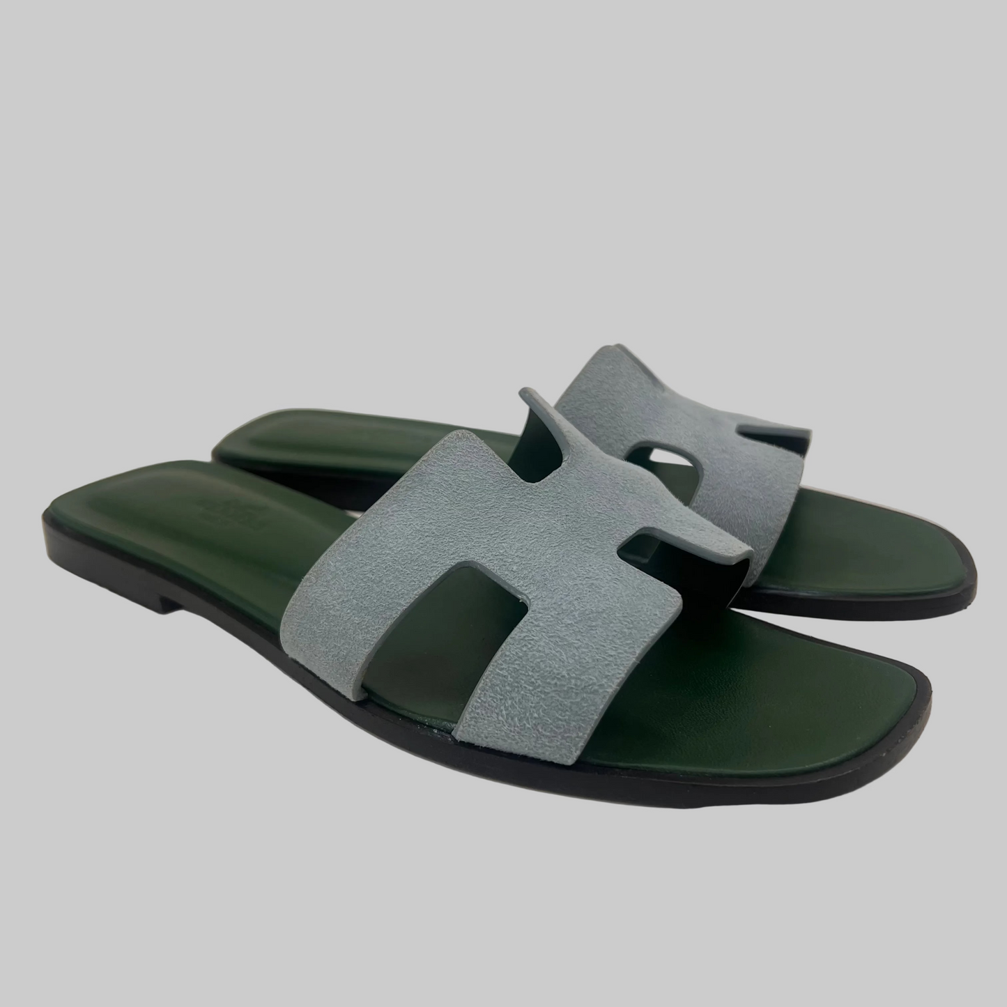 HERMES Sandali Oran bicolor verde e azzurro
