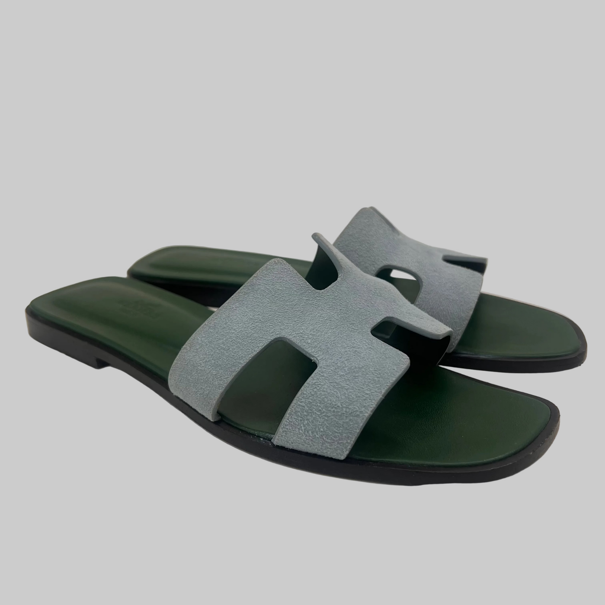 HERMES Sandali Oran bicolor verde e azzurro