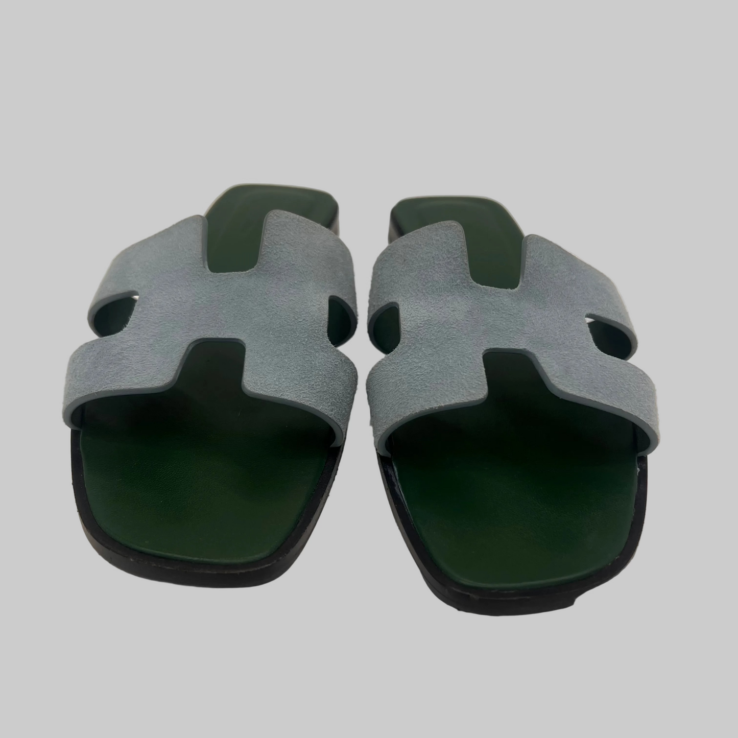 HERMES Sandali Oran bicolor verde e azzurro