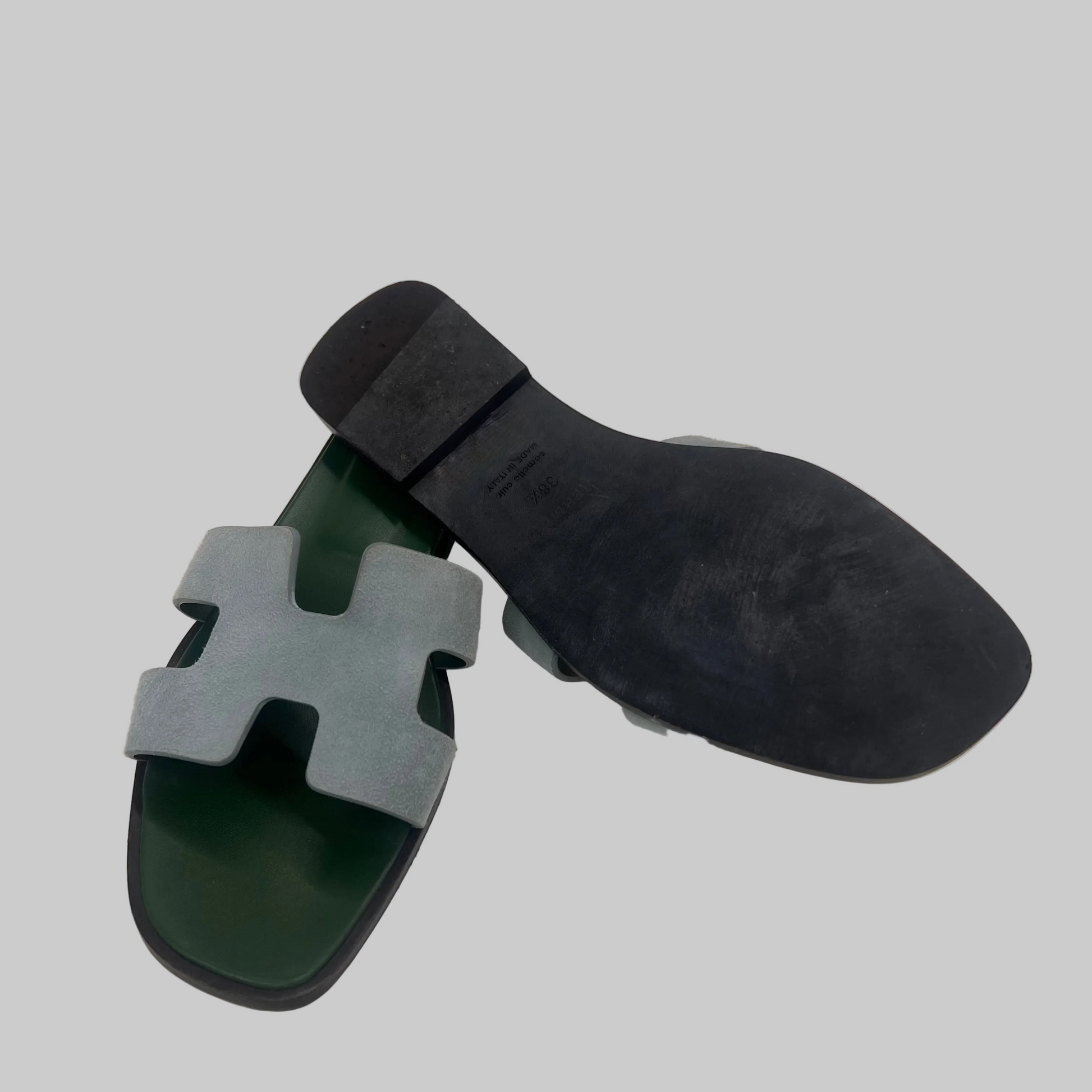 HERMES Sandali Oran bicolor verde e azzurro