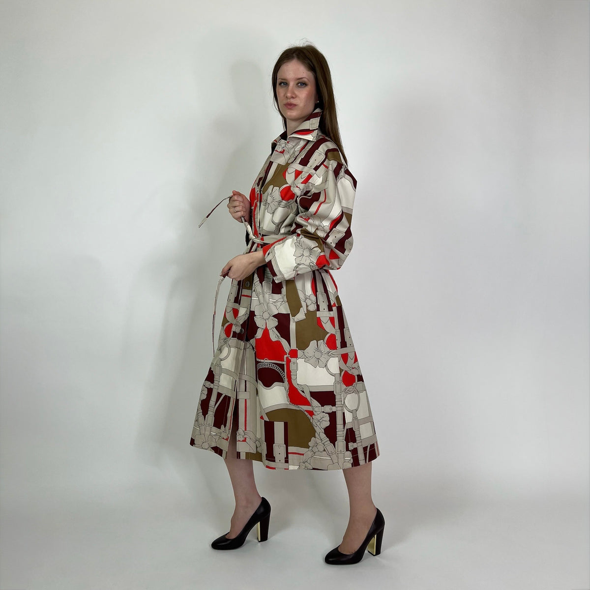 HERMES Trench lungo in cotone con stampa “Grand Manège”