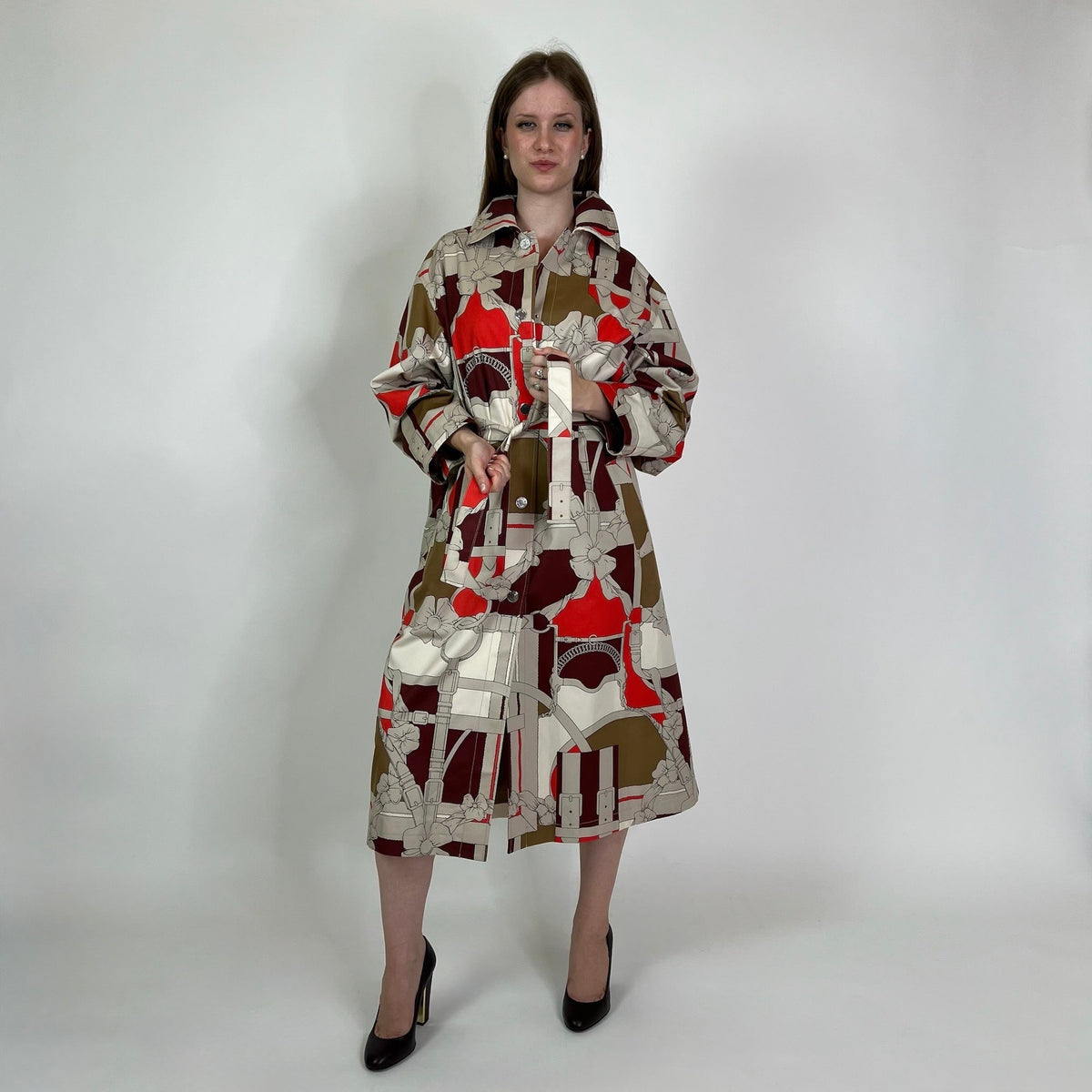 HERMES Trench lungo in cotone con stampa “Grand Manège”