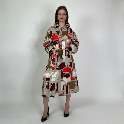 HERMES Trench lungo in cotone con stampa “Grand Manège”