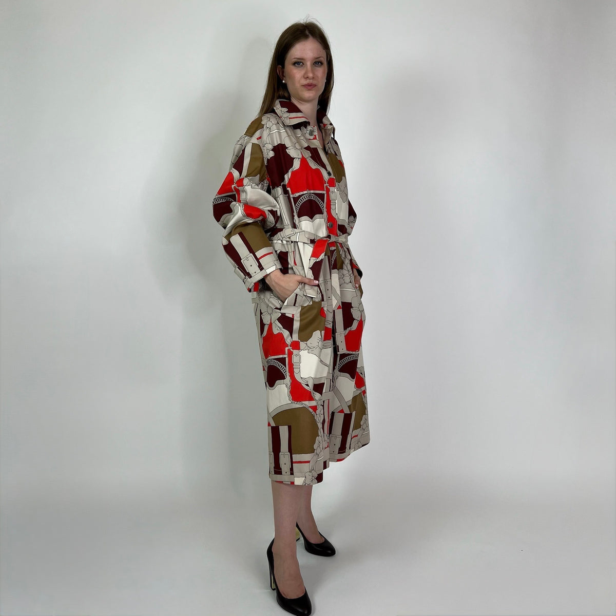 HERMES Trench lungo in cotone con stampa “Grand Manège”