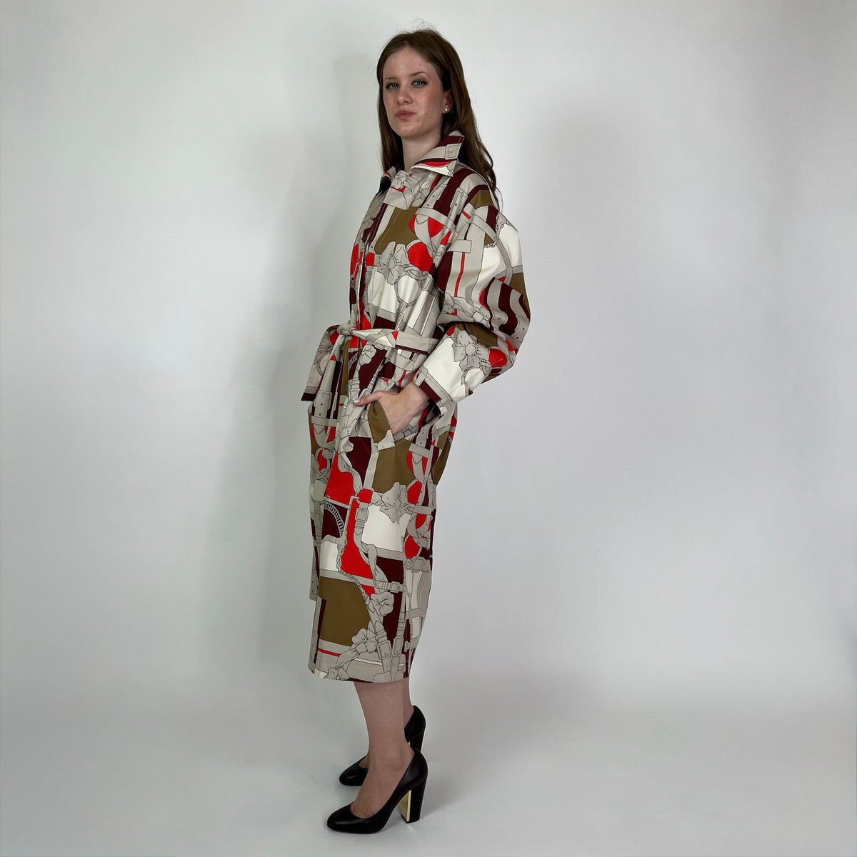 HERMES Trench lungo in cotone con stampa “Grand Manège”