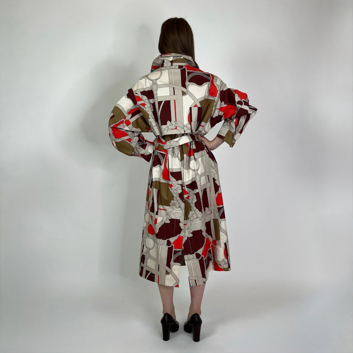 HERMES Trench lungo in cotone con stampa “Grand Manège”