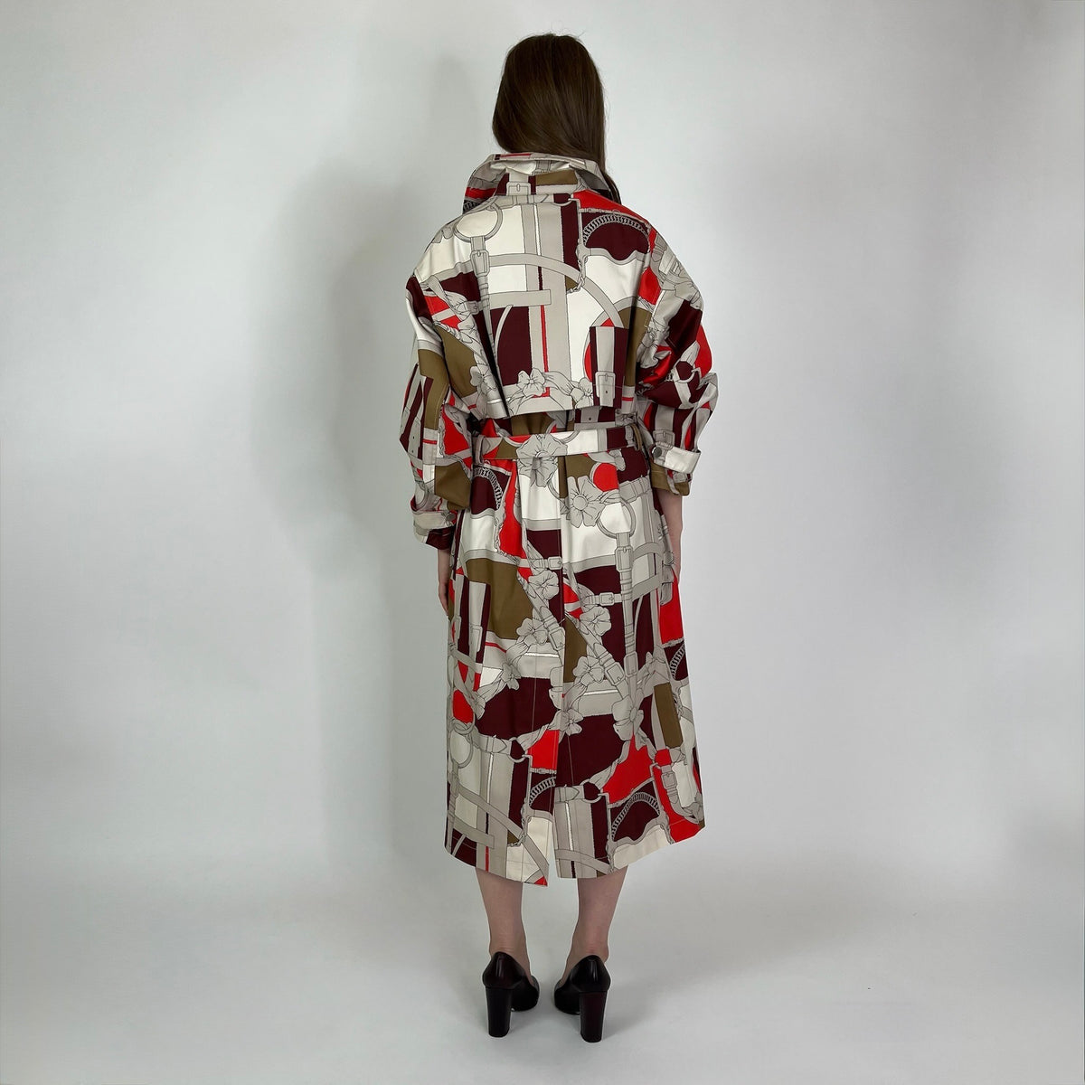 HERMES Trench lungo in cotone con stampa “Grand Manège”