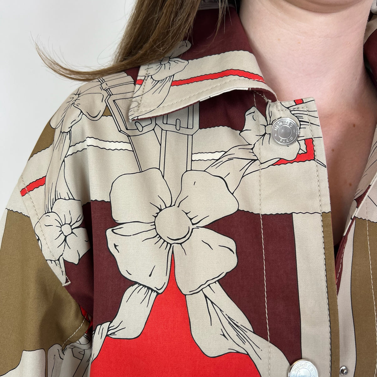 HERMES Trench lungo in cotone con stampa “Grand Manège”