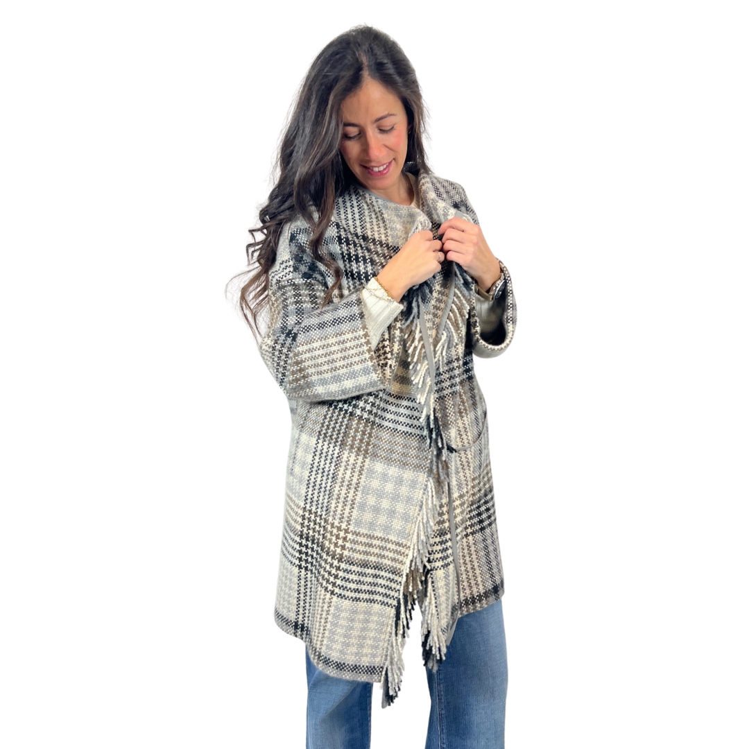 LORO PIANA Cappottino fantasia check grigia in cashmere