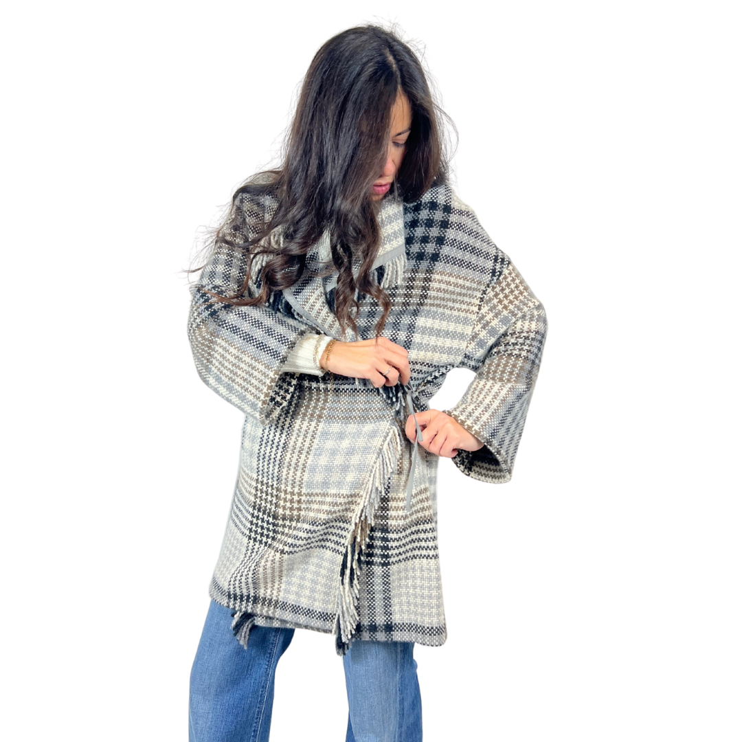 LORO PIANA Cappottino fantasia check grigia in cashmere