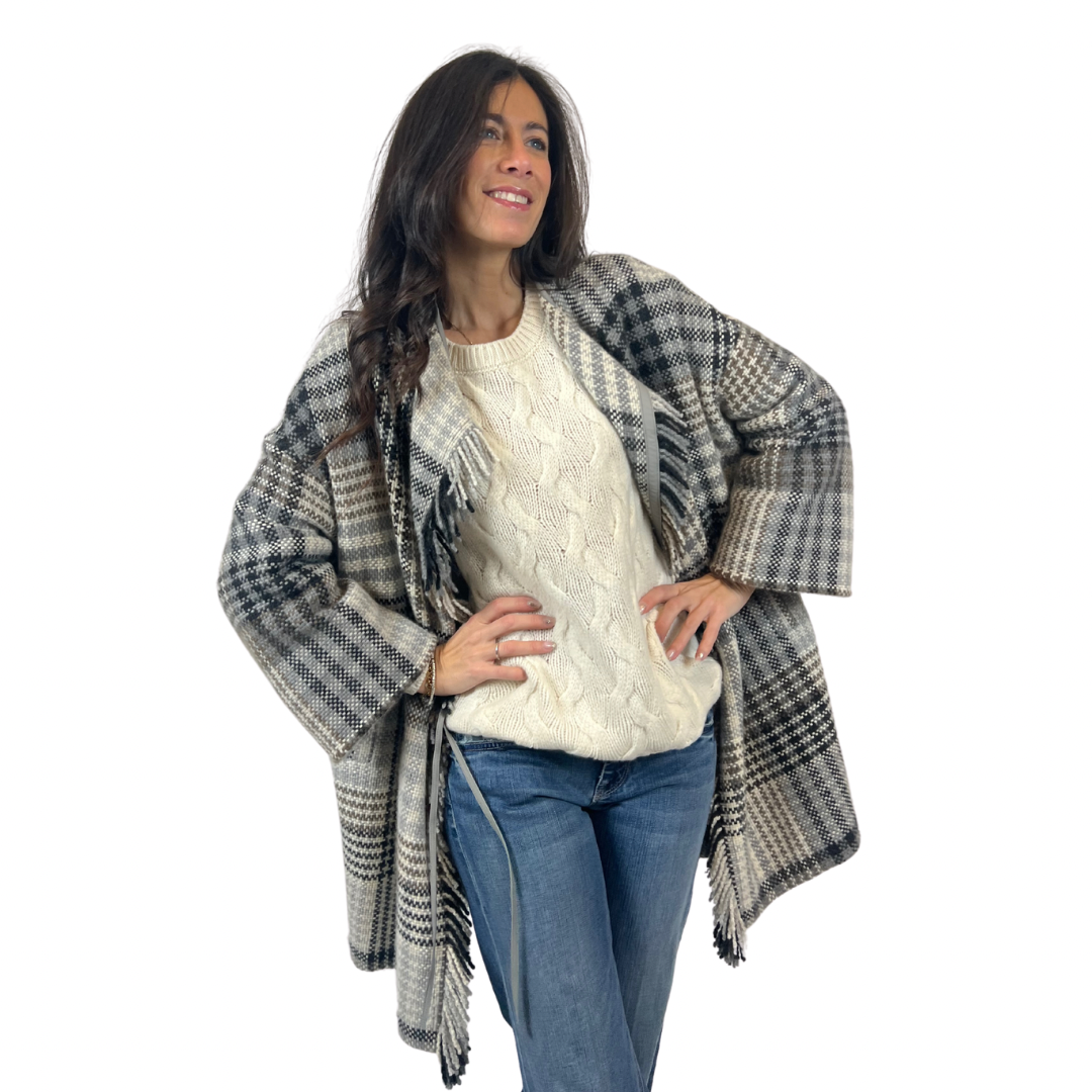 LORO PIANA Cappottino fantasia check grigia in cashmere