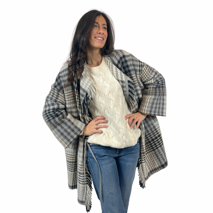 LORO PIANA Cappottino fantasia check grigia in cashmere