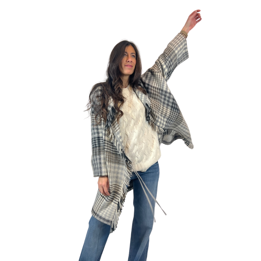 LORO PIANA Cappottino fantasia check grigia in cashmere