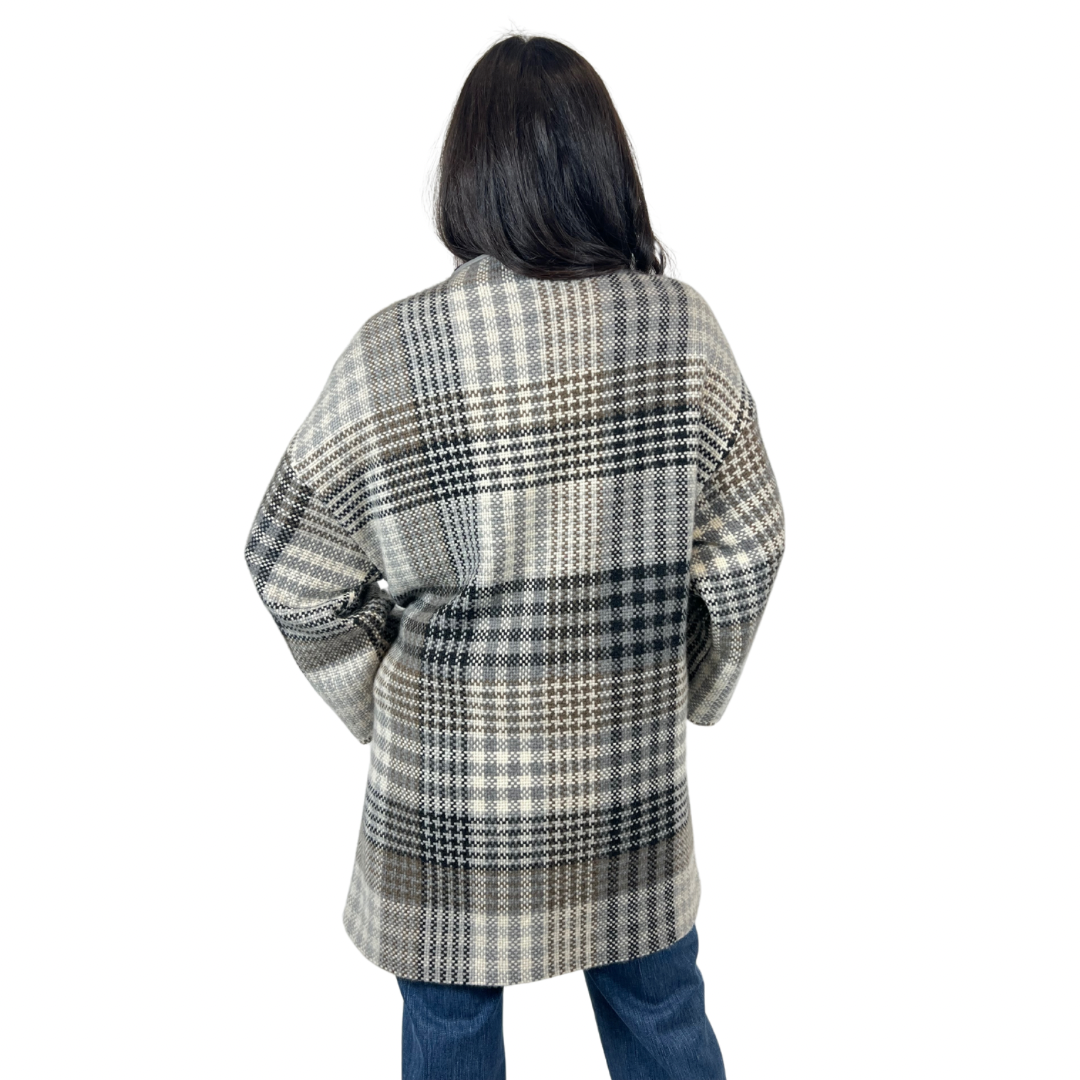 LORO PIANA Cappottino fantasia check grigia in cashmere