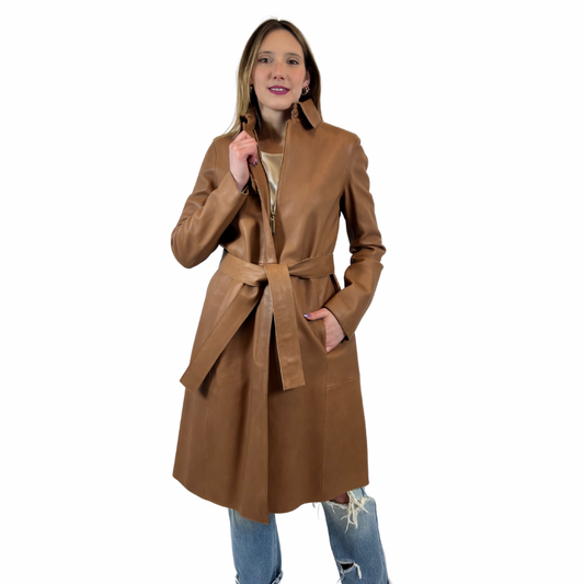BOSS Trench in pelle color cuoio