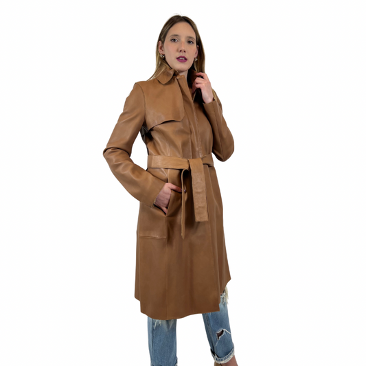 BOSS Trench in pelle color cuoio
