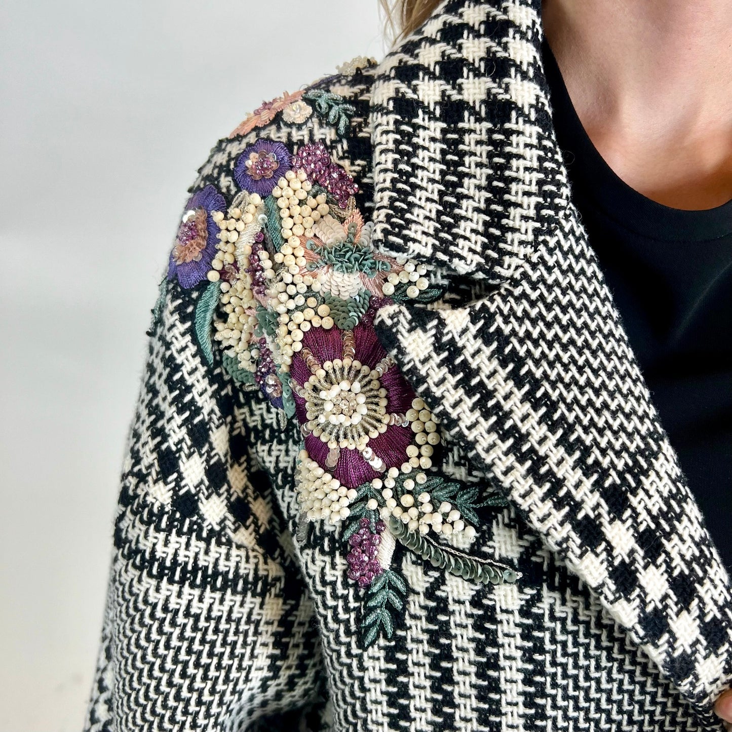 ZUHAIR MURAD Cappotto pied de poule con ricami gioiello