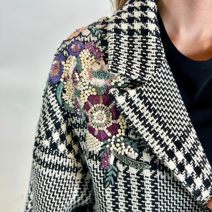 ZUHAIR MURAD Cappotto pied de poule con ricami gioiello