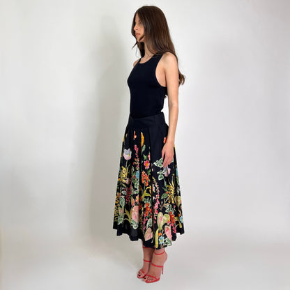 LAVI COUTURE Gonna nera a pieghe con fiori multicolori