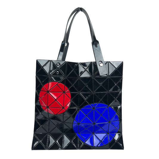 ISSEY MYAKE Borsa "Maru Maru" nera lucida con cerchi blu e rosso