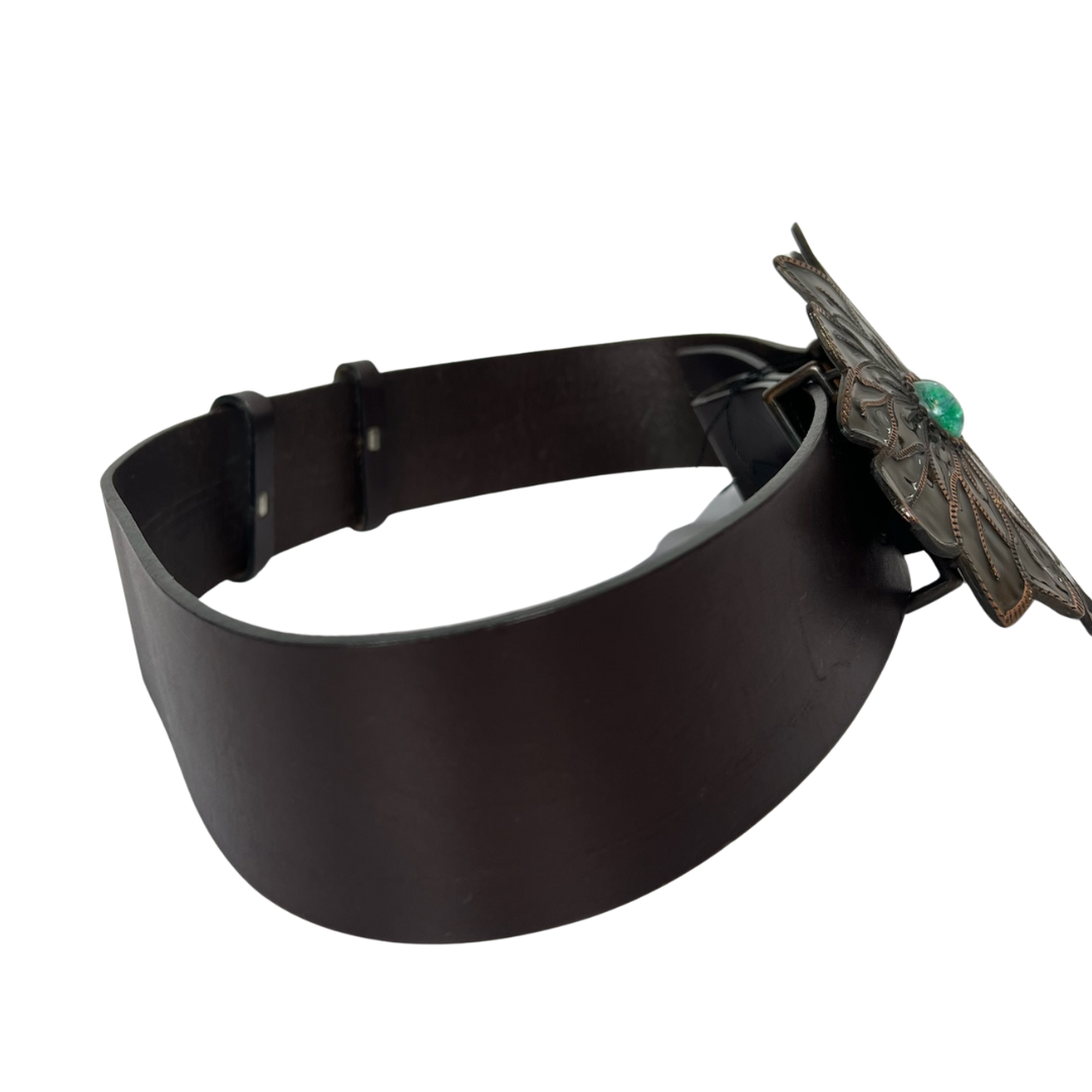 JUST CAVALLI Cintura in cuoio con fibbia doppio fiore