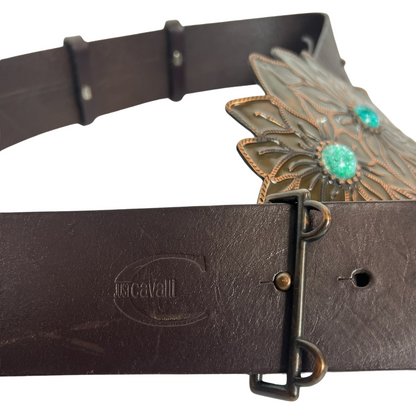 JUST CAVALLI Cintura in cuoio con fibbia doppio fiore