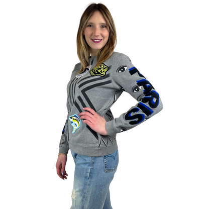 KENZO Felpa grigia con stampe  e stemmi
