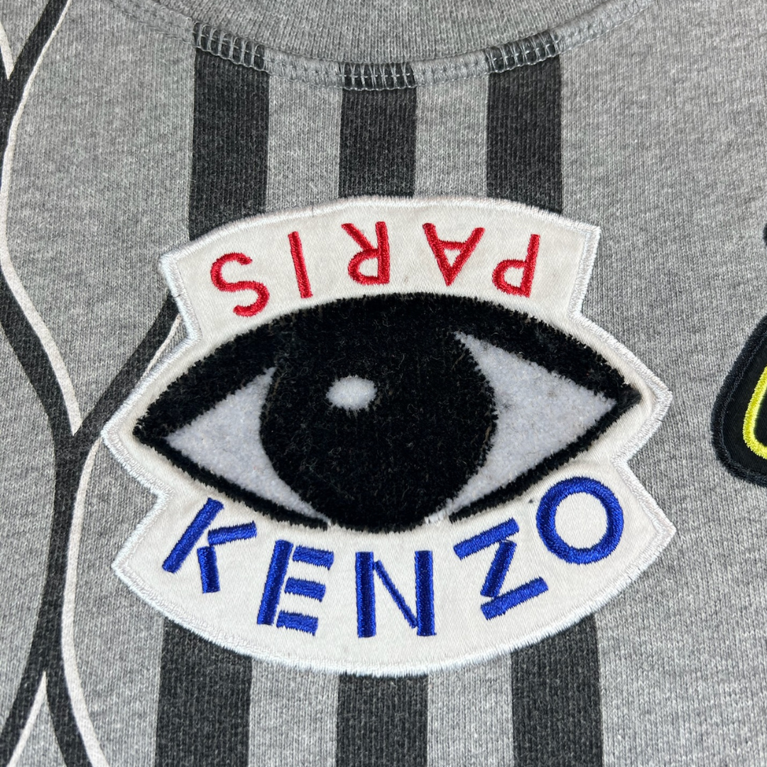 KENZO Felpa grigia con stampe  e stemmi