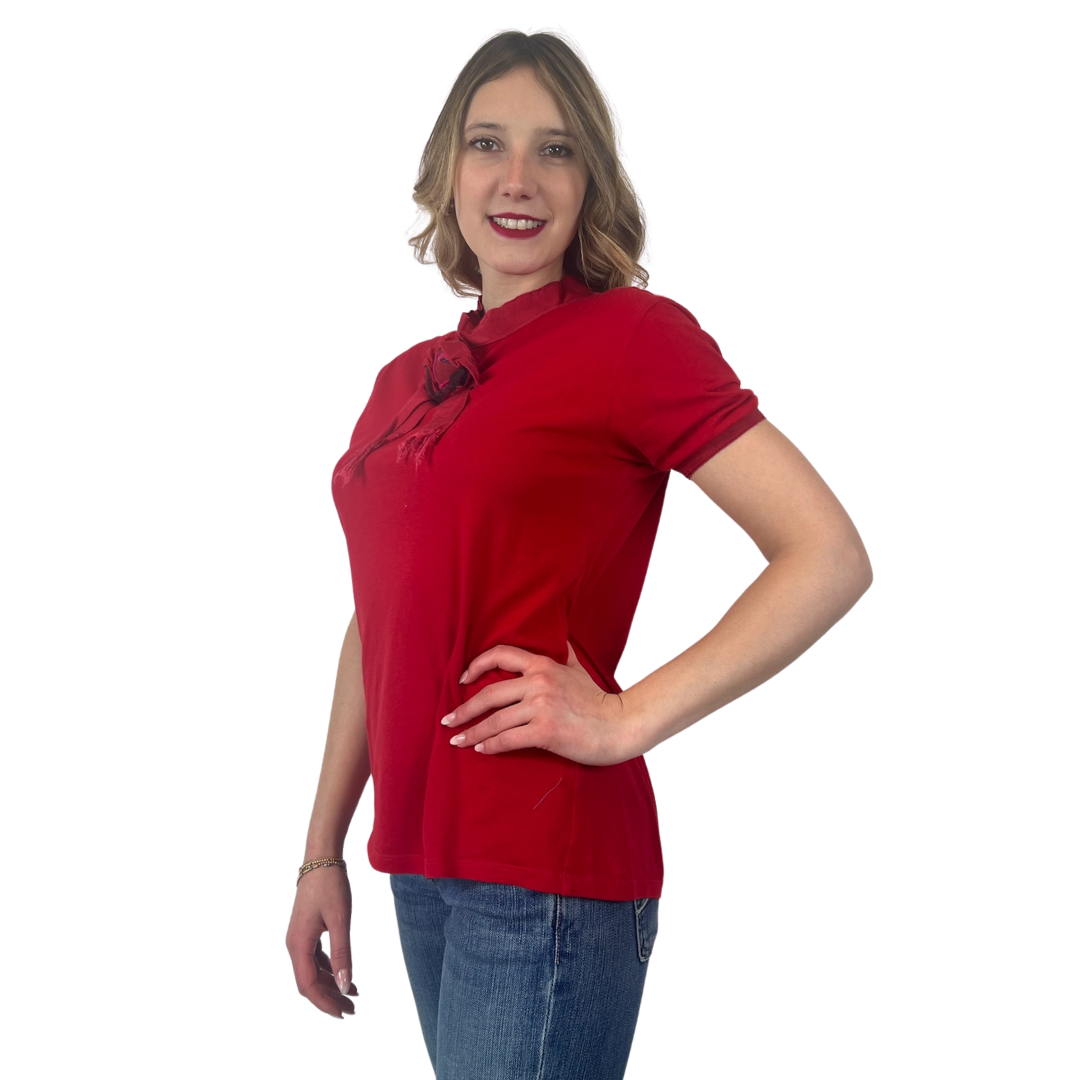 LANVIN T-shirt rossa con fiore in cannetè