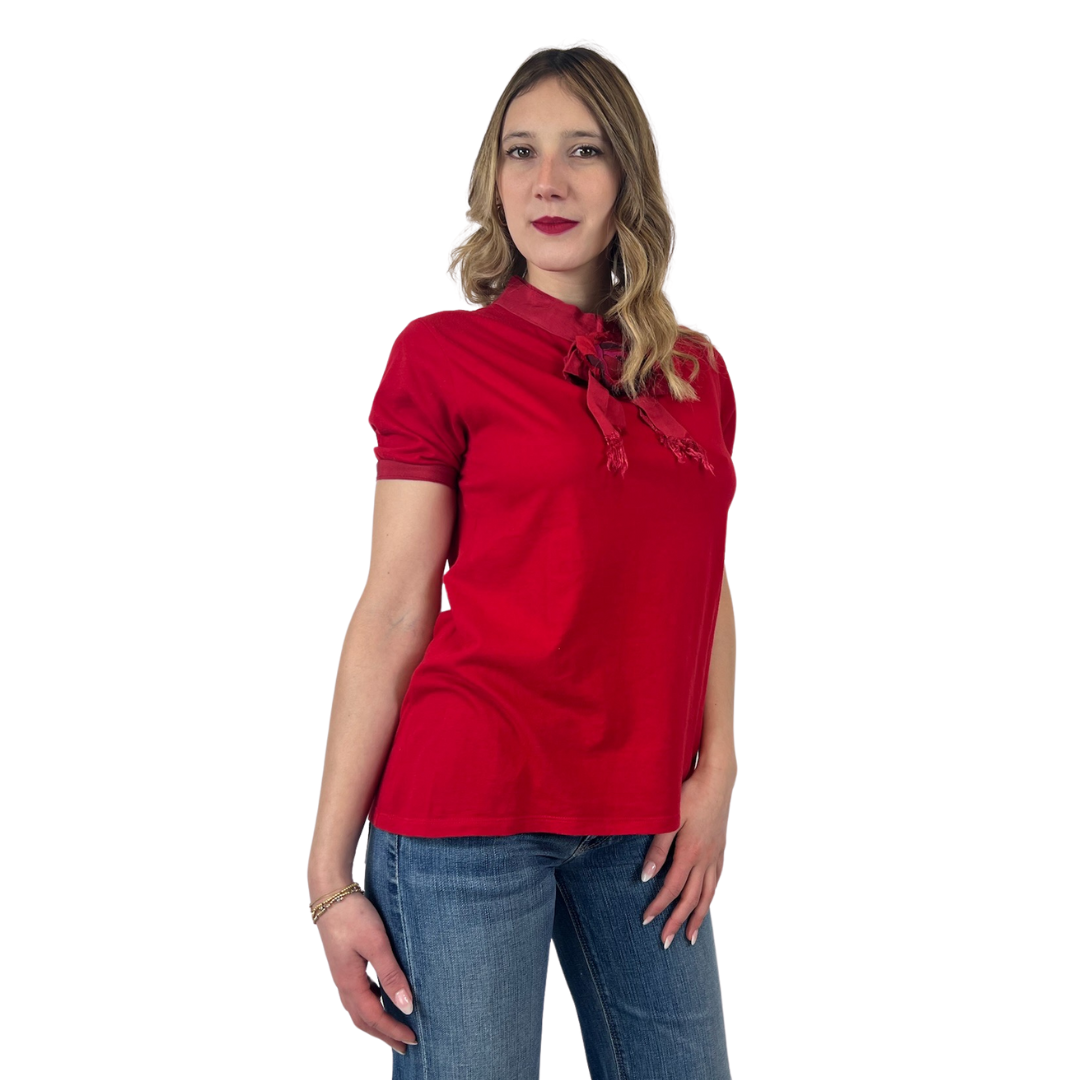 LANVIN T-shirt rossa con fiore in cannetè