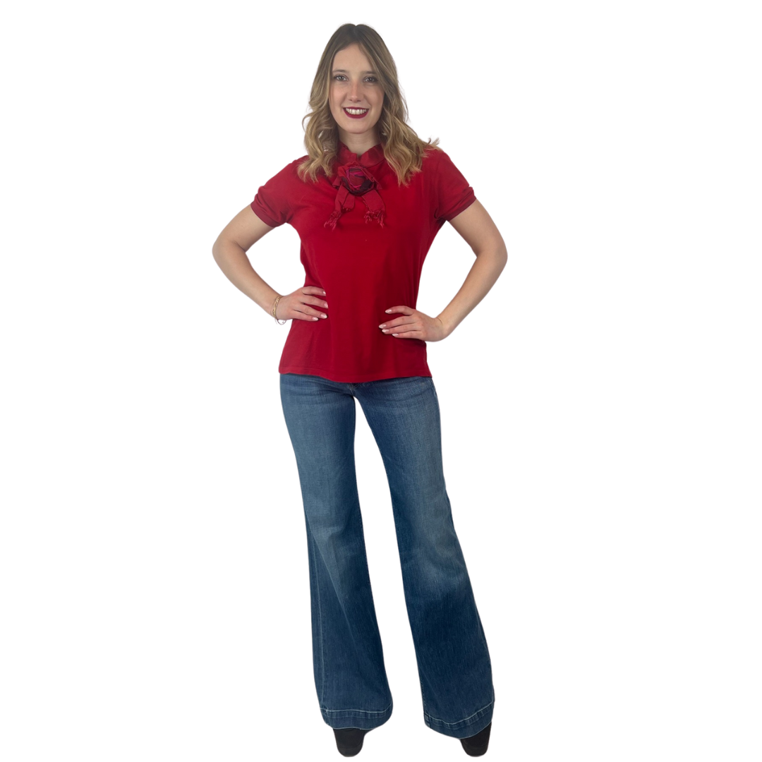 LANVIN T-shirt rossa con fiore in cannetè