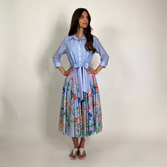 LAVI COUTURE Abito Ninni azzurro con fiori multicolor
