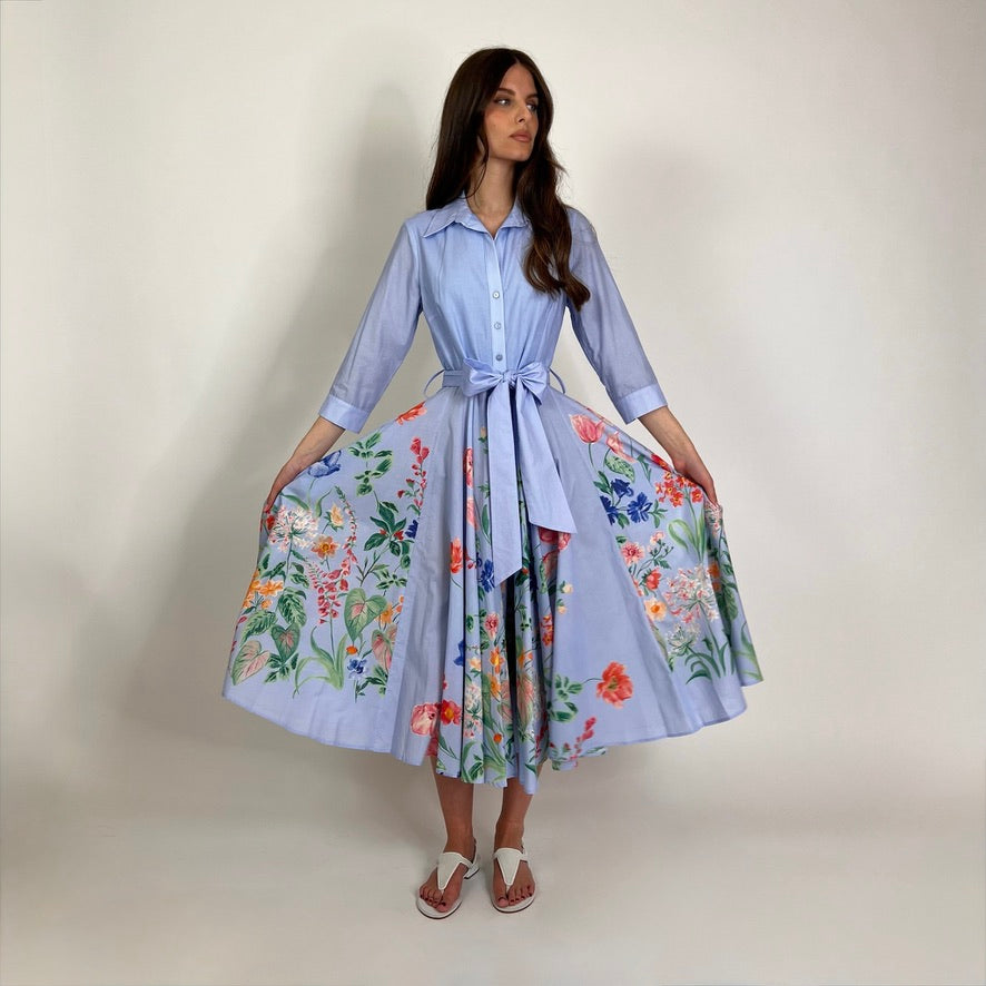 LAVI COUTURE Abito Ninni azzurro con fiori multicolor