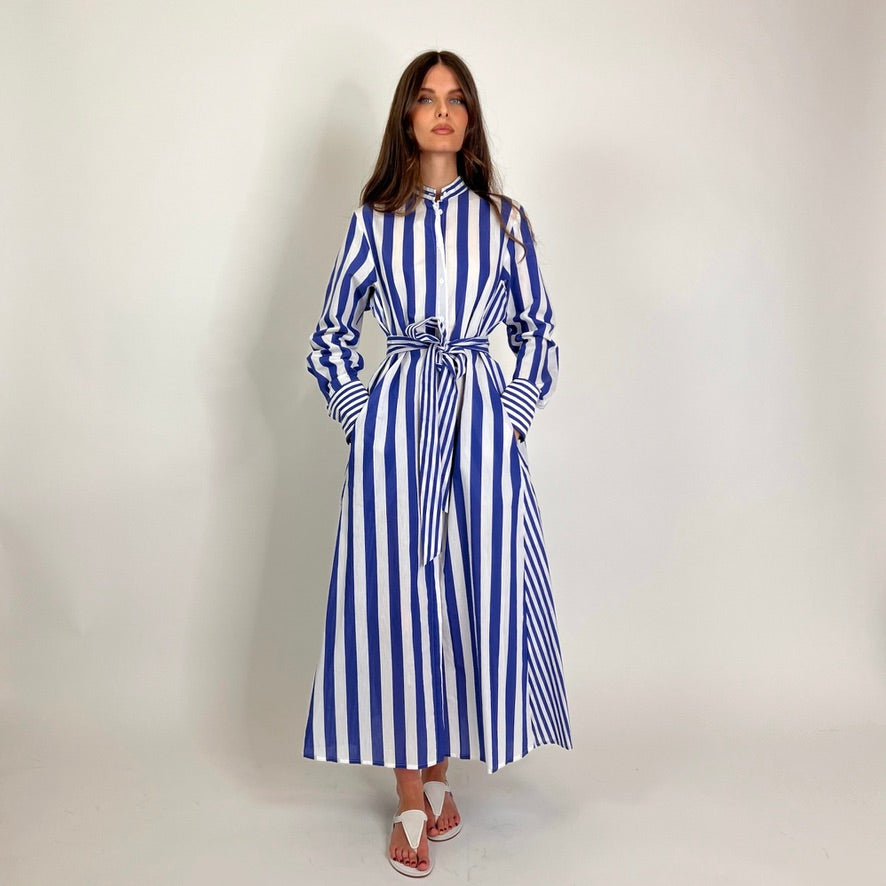 LAVI COUTURE Abito lungo Sibell rigato bianco e blu