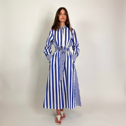 LAVI COUTURE Abito lungo Sibell rigato bianco e blu