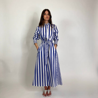 LAVI COUTURE Abito lungo Sibell rigato bianco e blu