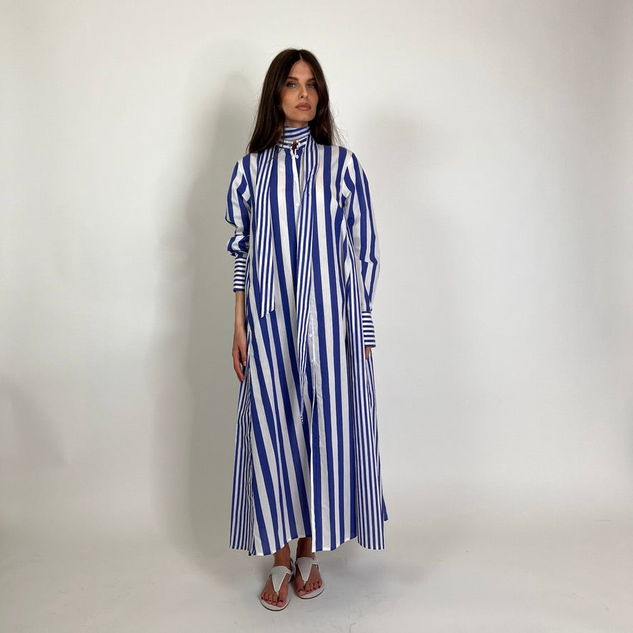 LAVI COUTURE Abito lungo Sibell rigato bianco e blu
