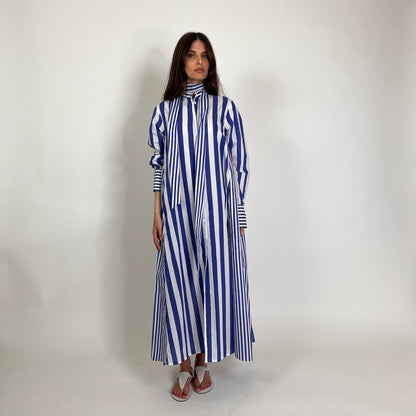 LAVI COUTURE Abito lungo Sibell rigato bianco e blu