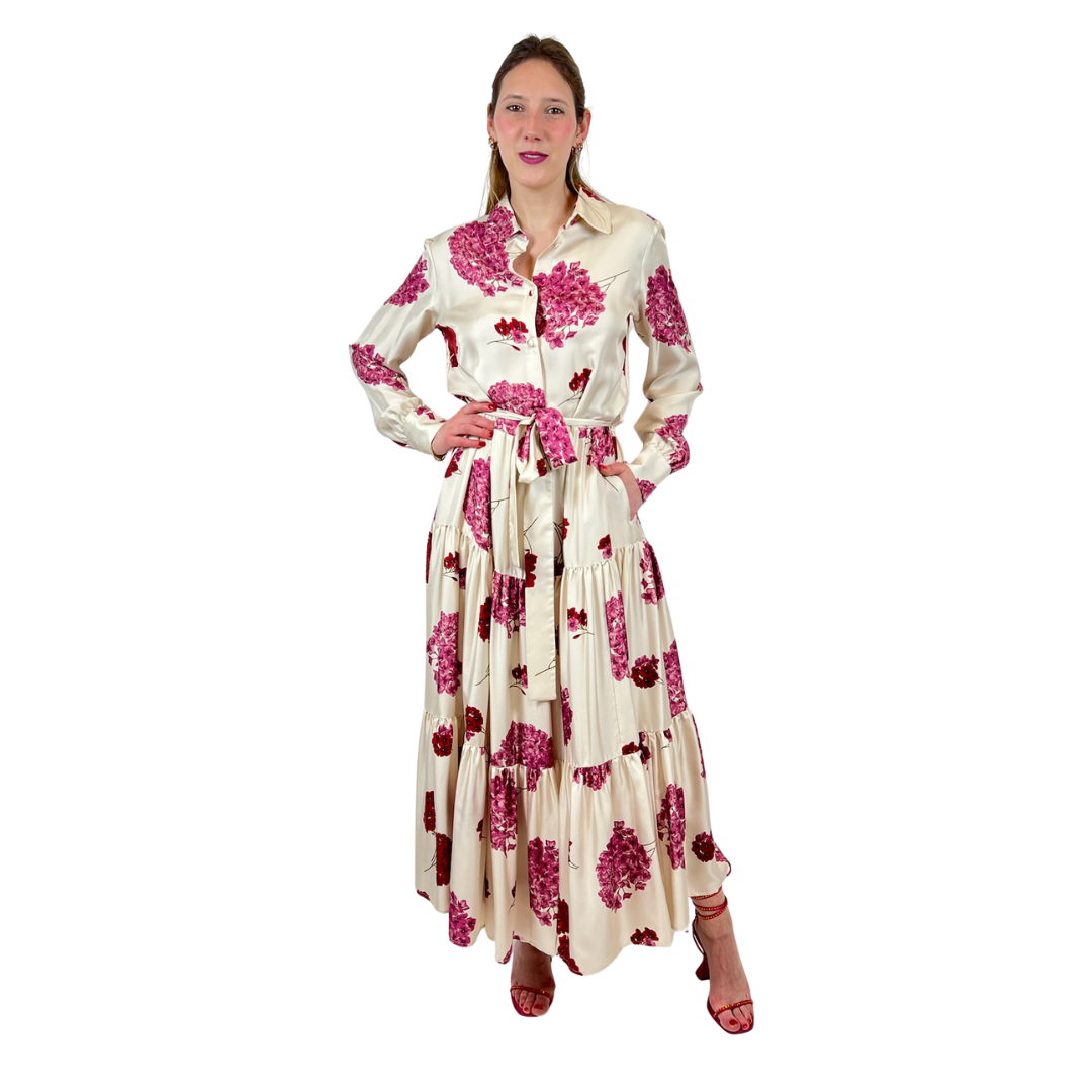 LA DOUBLE J Abito lungo in seta con stampa ortensie