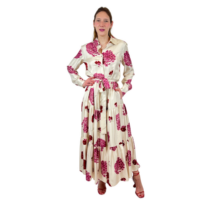 LA DOUBLE J Abito lungo in seta con stampa ortensie