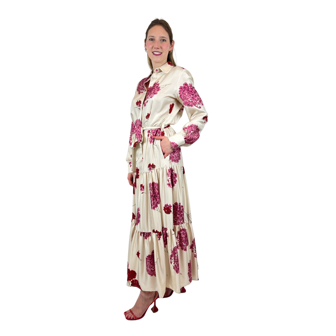 LA DOUBLE J Abito lungo in seta con stampa ortensie