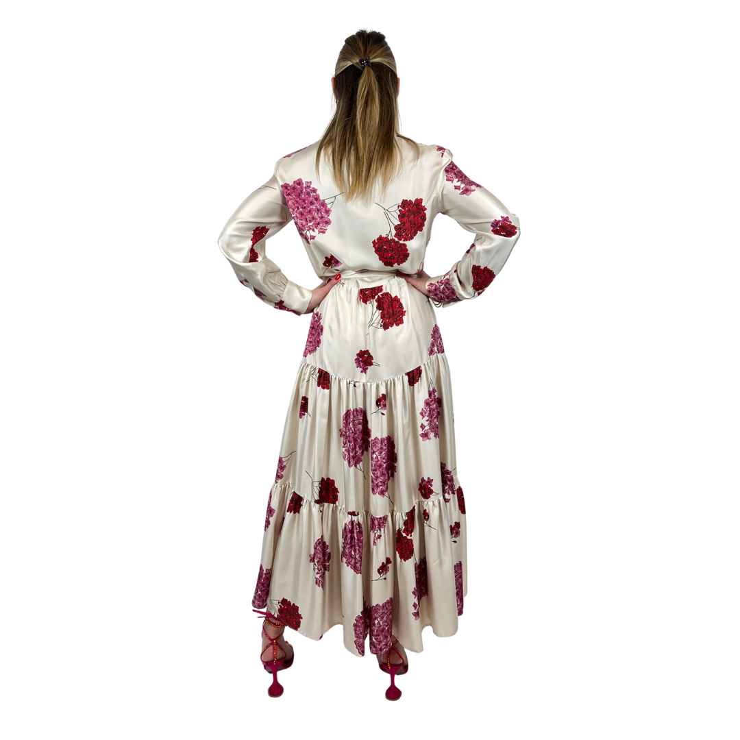 LA DOUBLE J Abito lungo in seta con stampa ortensie